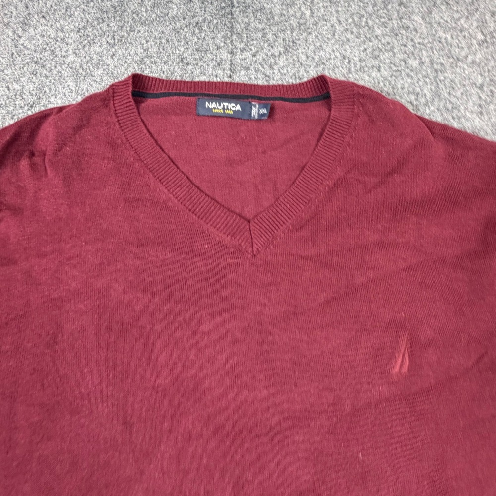 Nautica Mens XXL Burgundy V-Neck 100% Cotton Knit Sweater Maroon ZLS-69 - Picture 3 of 7